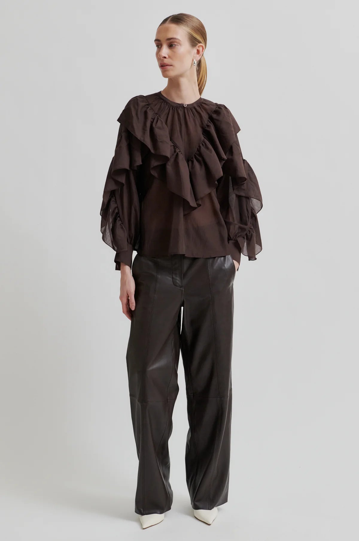 Fria Frill Blouse in plum