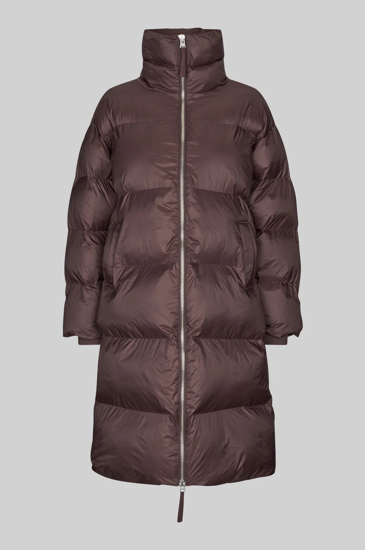Riya Long Puffer Jacket in choclate plum