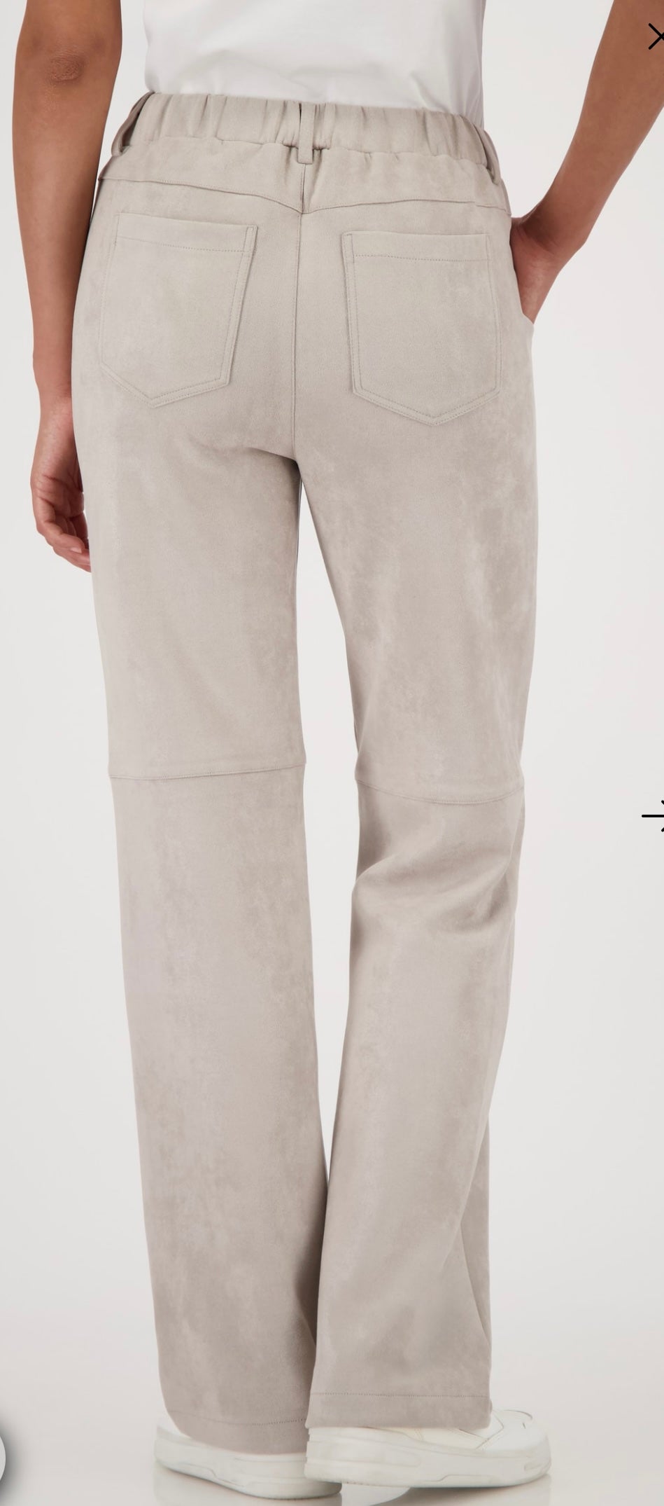 STRAIGHT-LEG VELOUR TROUSERS in Greige