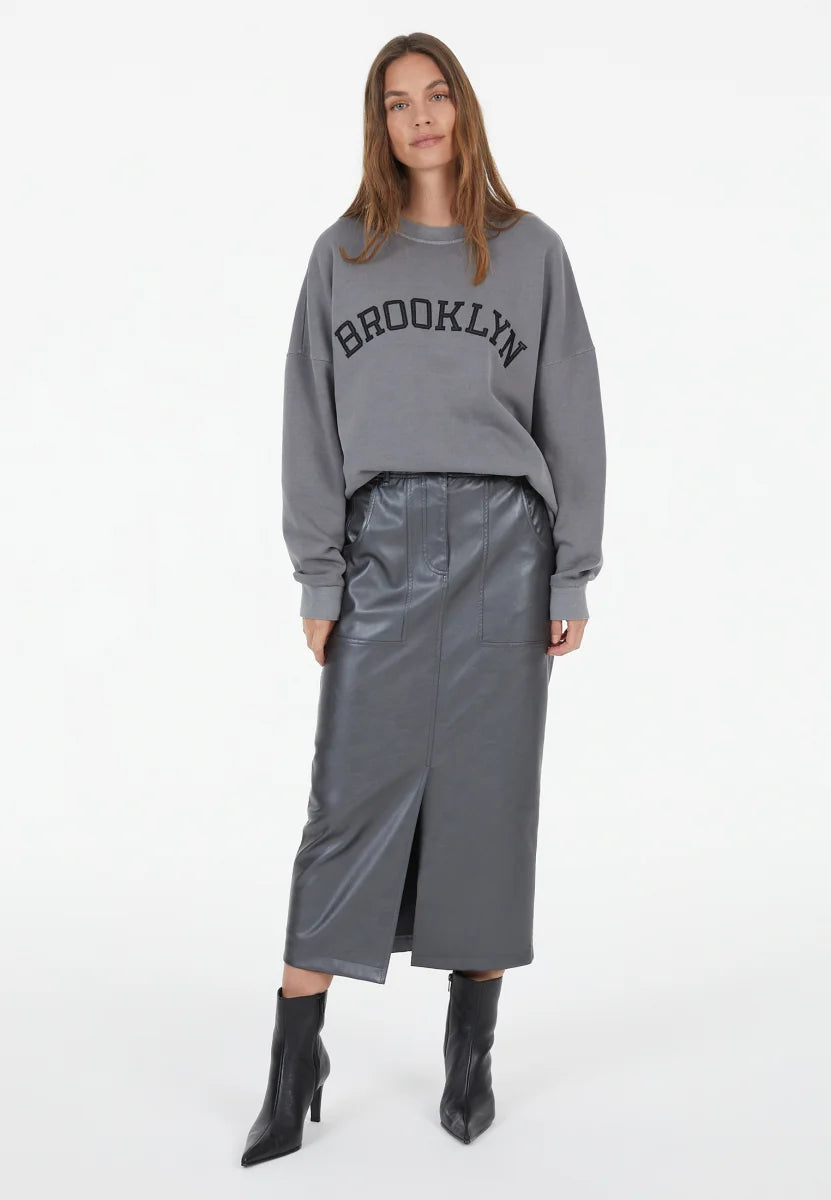 Grey Sweat dress with Brooklyn appliqué