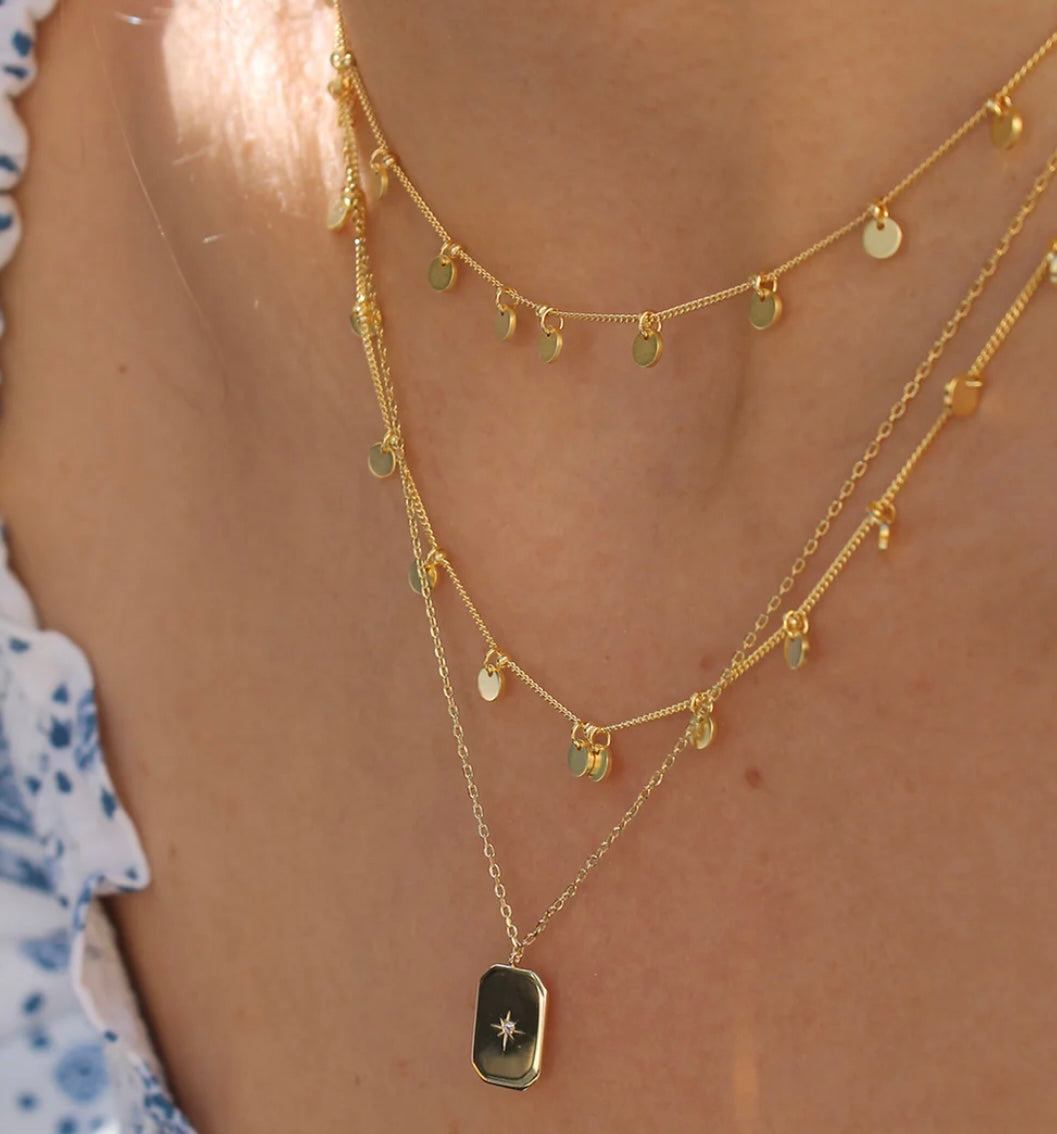 Gold Tiny Disc Drop Choker Necklace