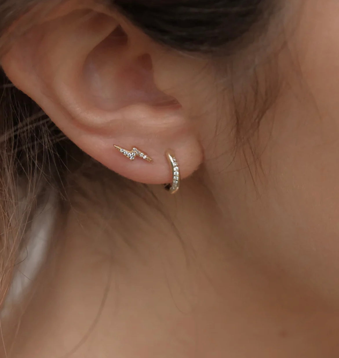 Gold Scattered Pavé Huggie Earrings