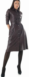 Eva Kayan Midi length dress in chocolate-colored leather jersey