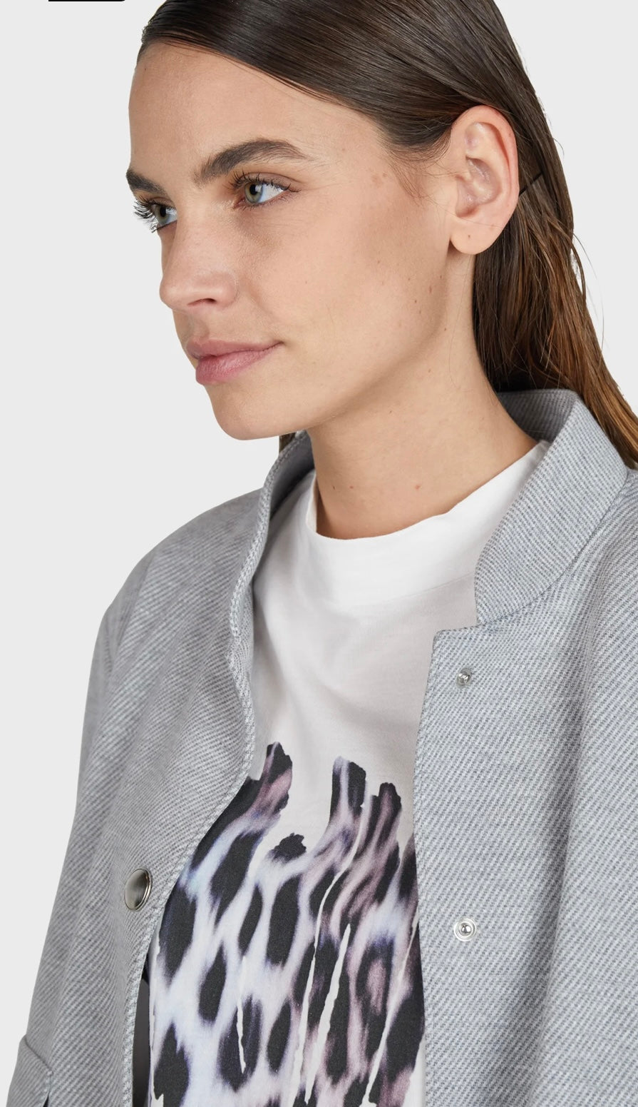 Twill-look jersey bomber jacket in medium grey melange varied