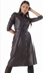 Eva Kayan Midi length dress in chocolate-colored leather jersey