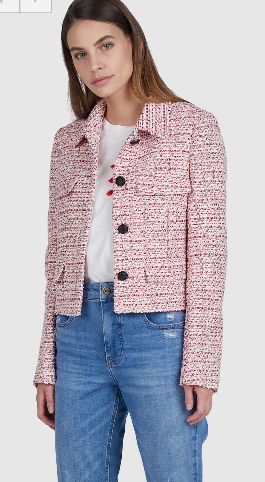 Tweed jacket with contrasting buttons