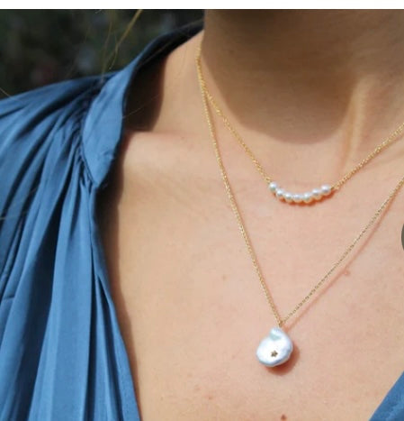 Gold Row Of Pearls Necklace