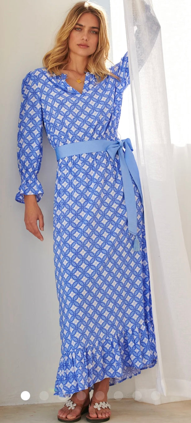 Maeve Tea Dress  ECOVERO™ Viscose Geo Cornflower Blue