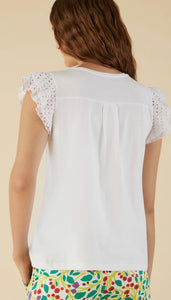 Jersey white tee with broderie detail to sleeve