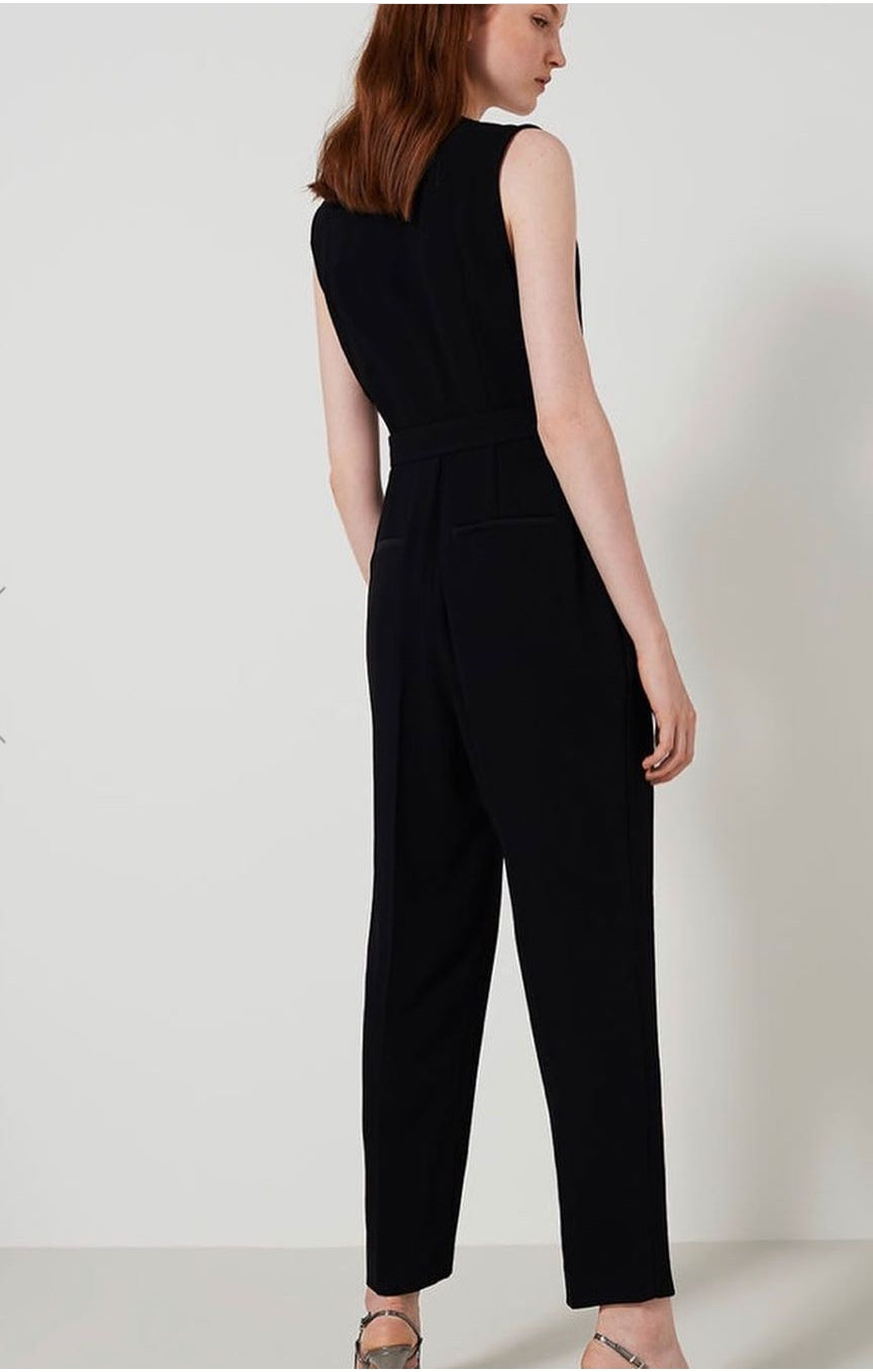 Black jumpsuit with neckline diamante detail