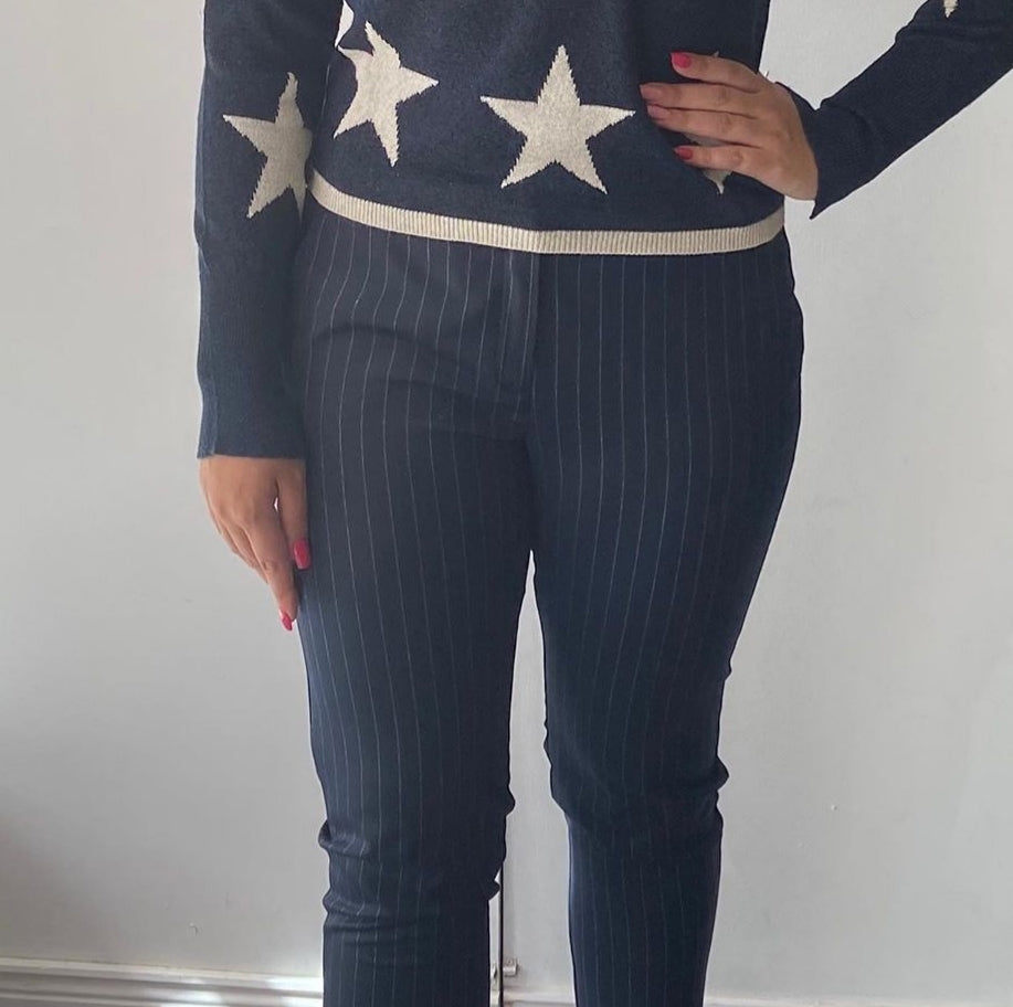 Navy pinstripe trouser