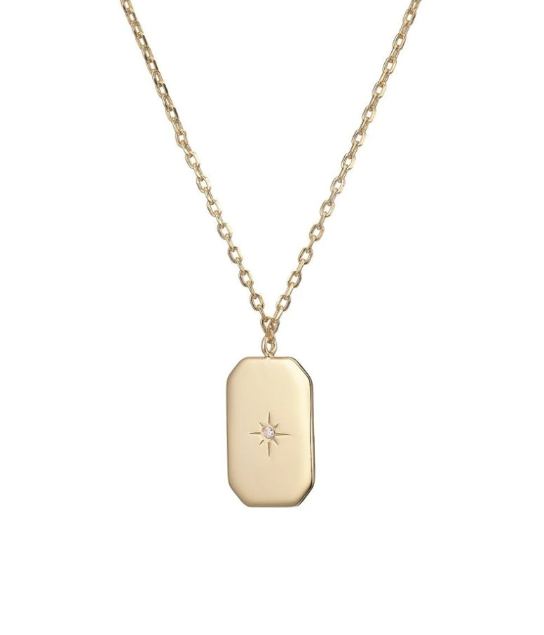 Gold Tag Necklace + Zircon