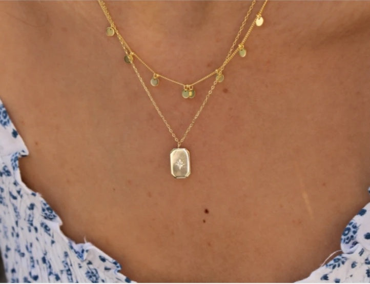 Gold Tag Necklace + Zircon