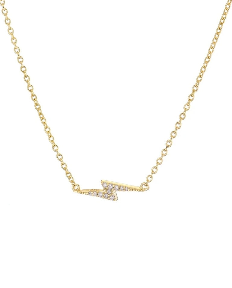 Gold Pave Bolt Necklace
