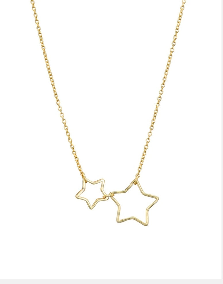Gold Open 2 Star Necklace