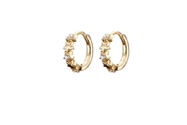 MARY K GOLD 5 STAR CUBIC ZIRCONIA HUGGIE EARRINGS