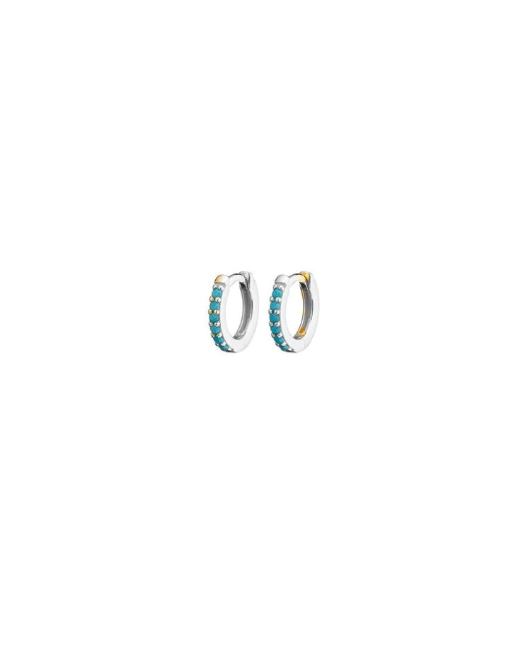 Silver turquoise mini huggies