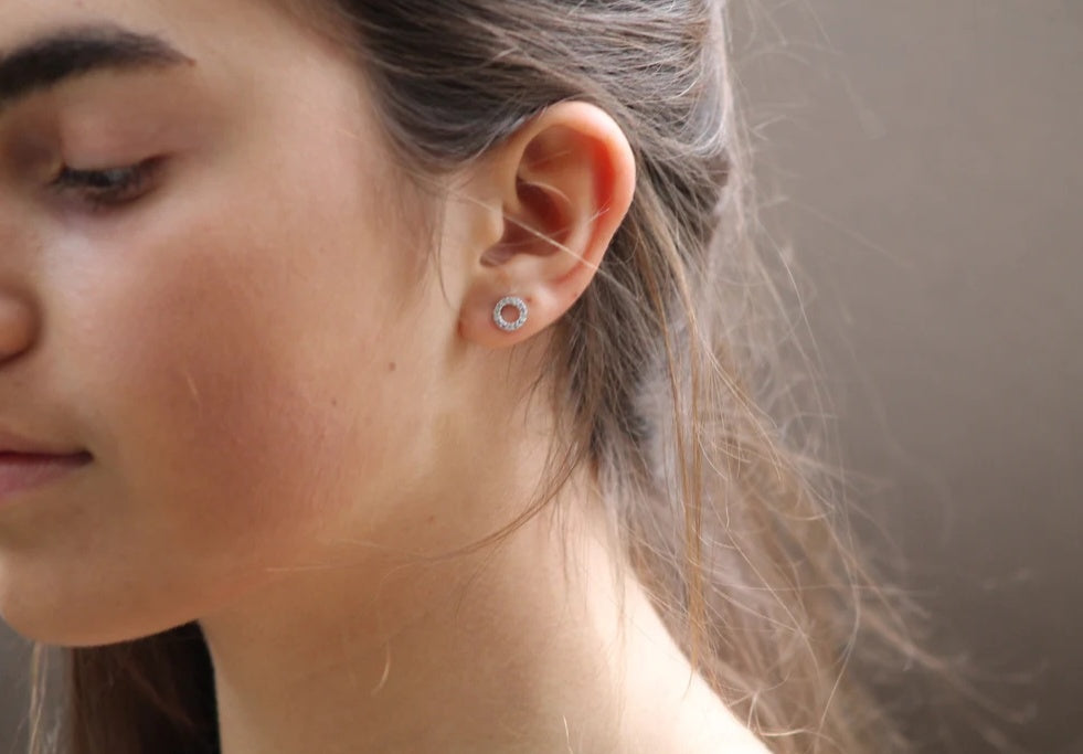 Silver Pavé Circle Studs