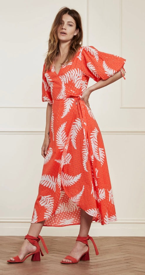 FABIENNE CHAPOT CHARLIE BRODERIE DRESS HOT CORAL/CREAM WHITE FAUX FERN