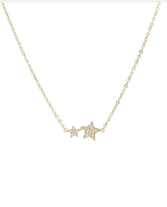 MARK K GOLD PAVE 2 STAR NECKLACE