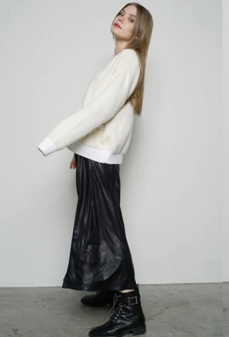 Eva Kayan Black Belted WET LOOK FABRIC  Skirt