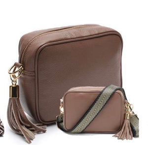 Crossbody Taupe (chevron with silver strap)