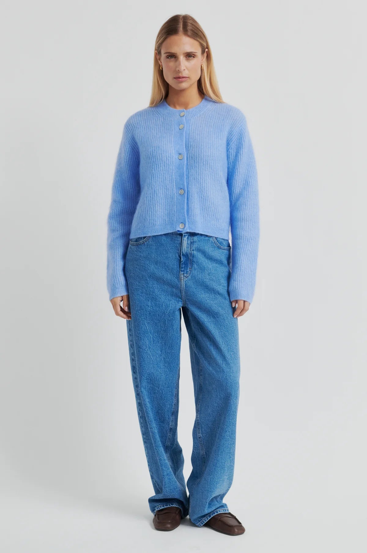 Andrea Knit Rib LS Cardigan in frozen forjd