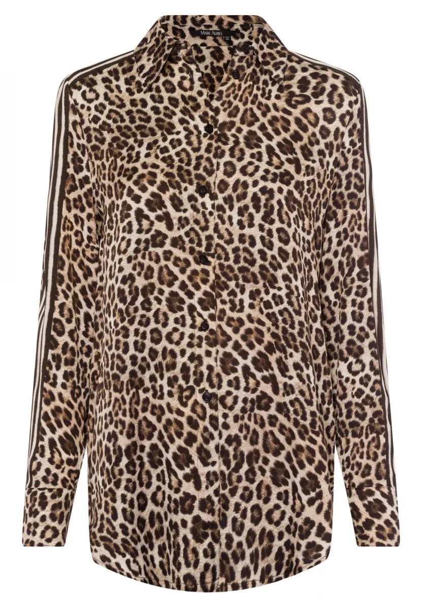 Shirt with leopard print and stripes