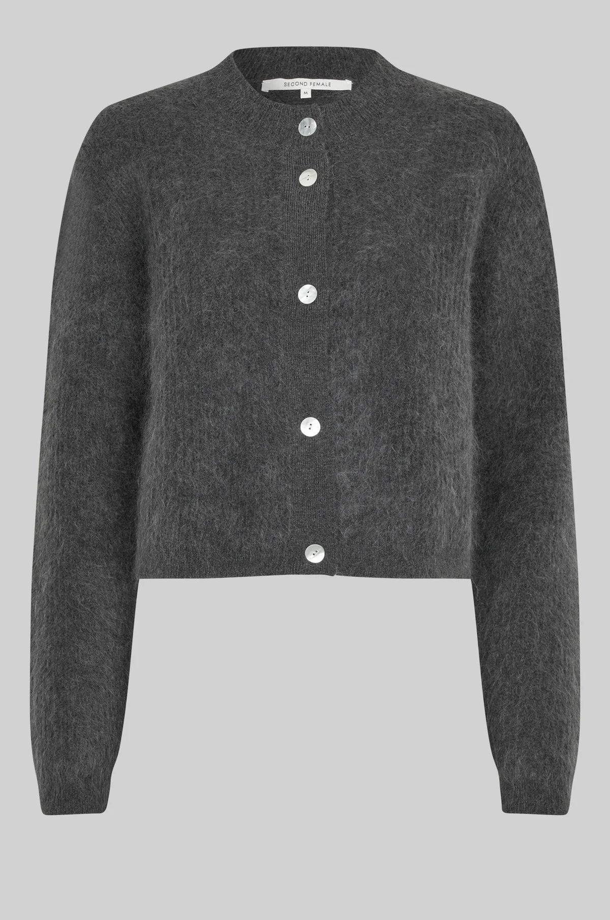 Andrea Knit Rib LS Cardigan in volcanic ash