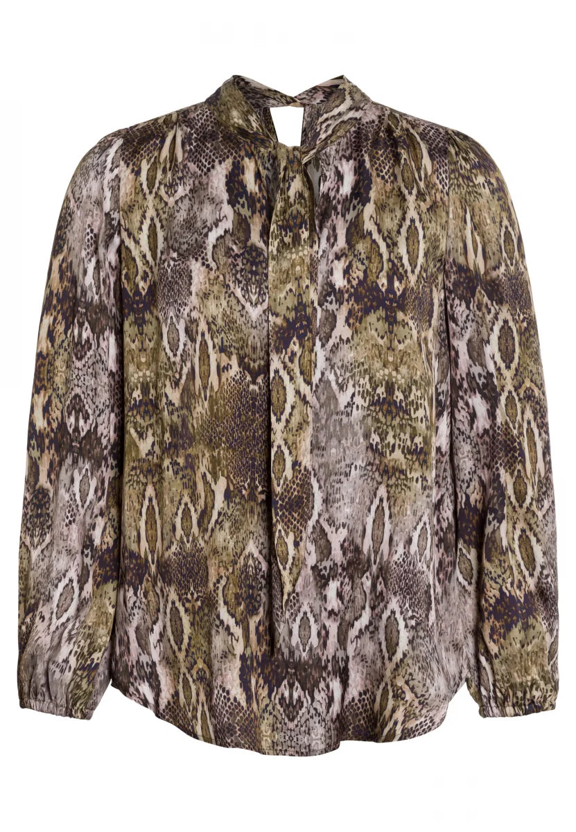 Blouse with snake print in khaki varied