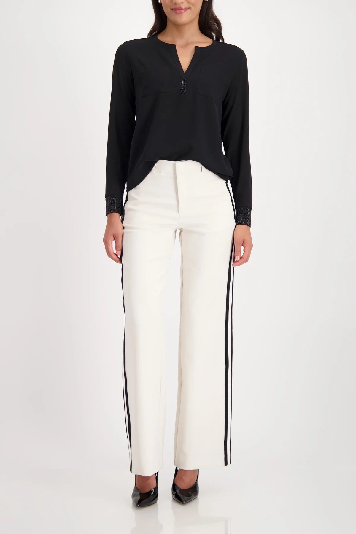 SEQUIN CUFF BLOUSE - BLACK