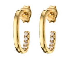 Gold Small Rectangle Hoops + Zircon