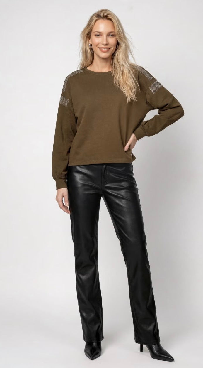 NEW-SWEATSHIRT WITH RHINESTONE DETAILS
COLOR: Olive