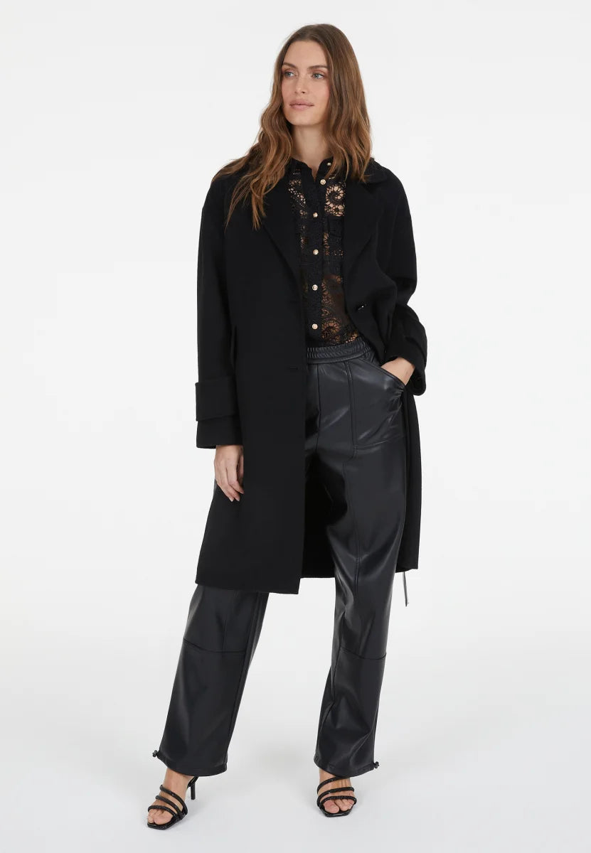 Double face black wool coat