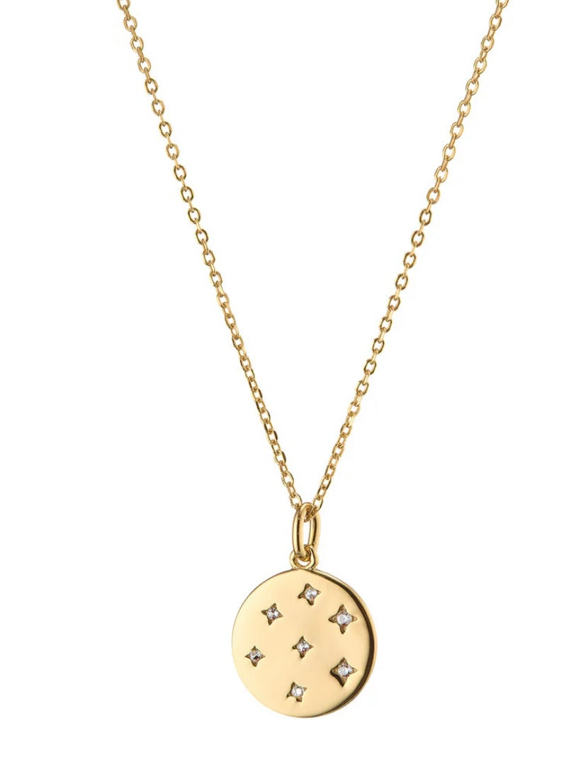 Gold Disc & 7 CZ Necklace