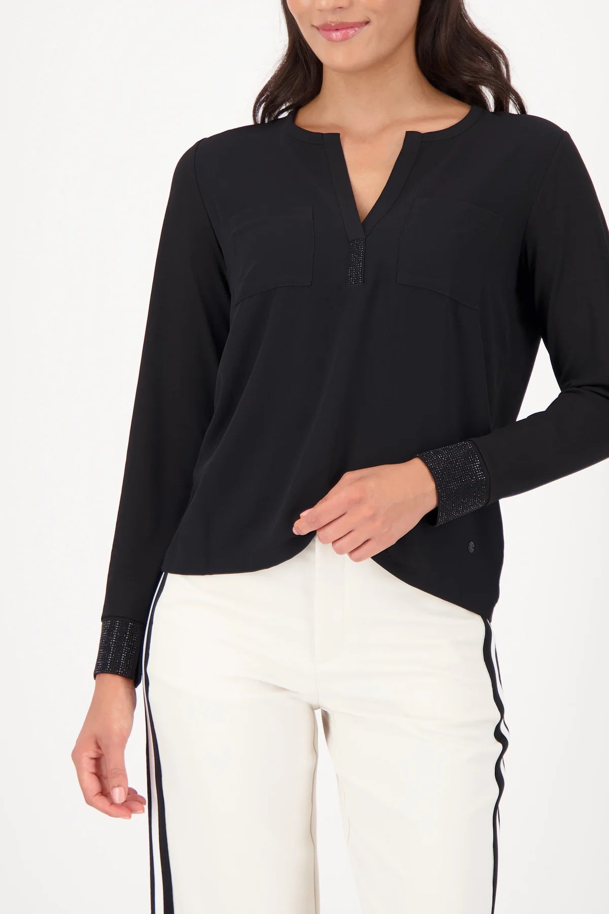 SEQUIN CUFF BLOUSE - BLACK