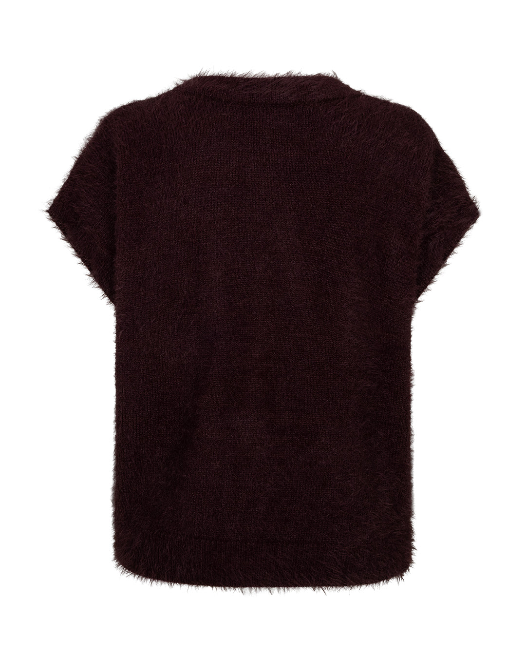 RED BUTTON SLEEVELESS FUZZY BURGUNDY