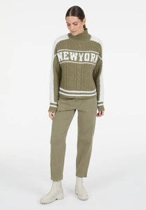 Cable-Knit Sweater with Logo Intarsia in Green varied