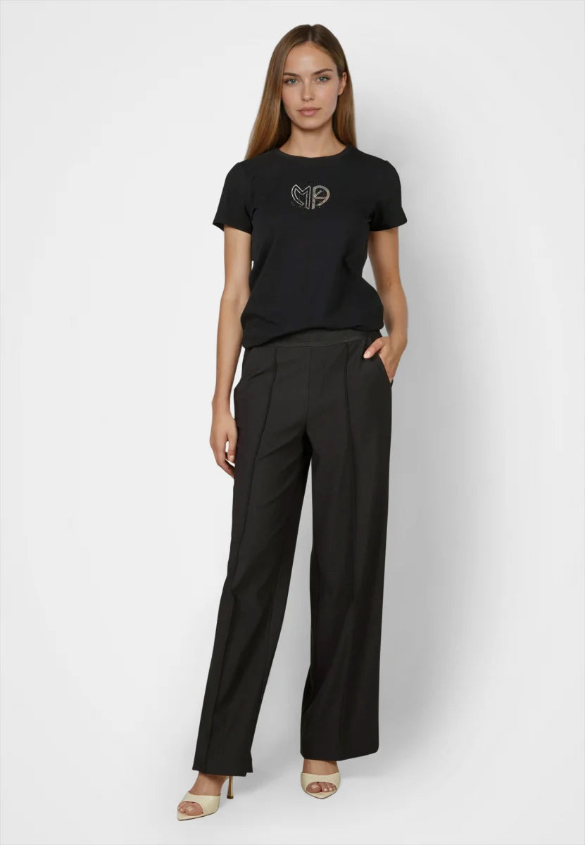 Wide leg pants with elastic waistband