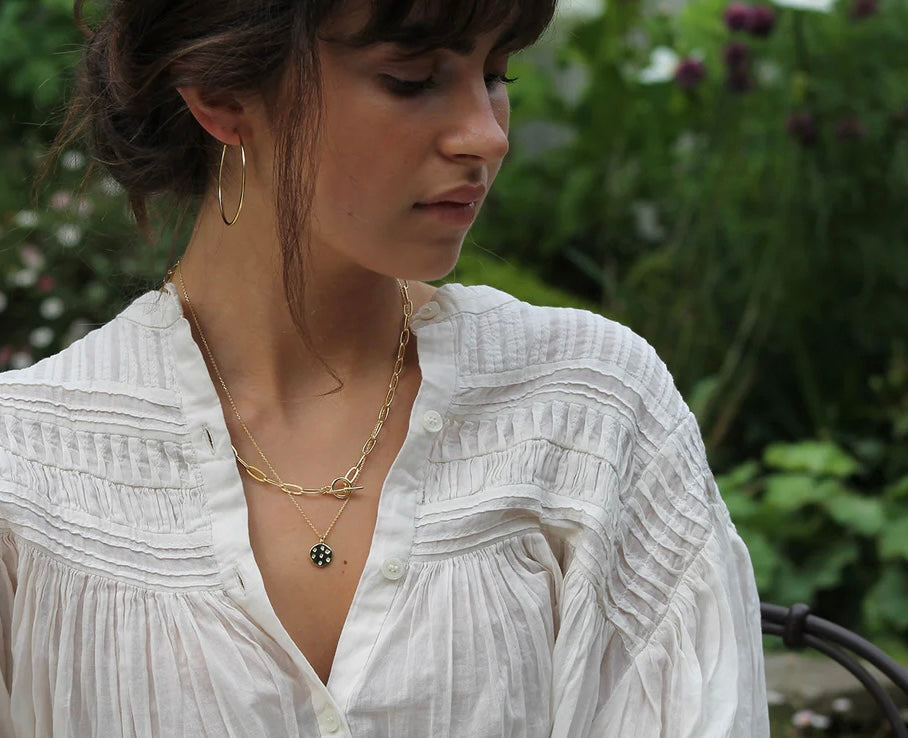 Gold Disc & 7 CZ Necklace