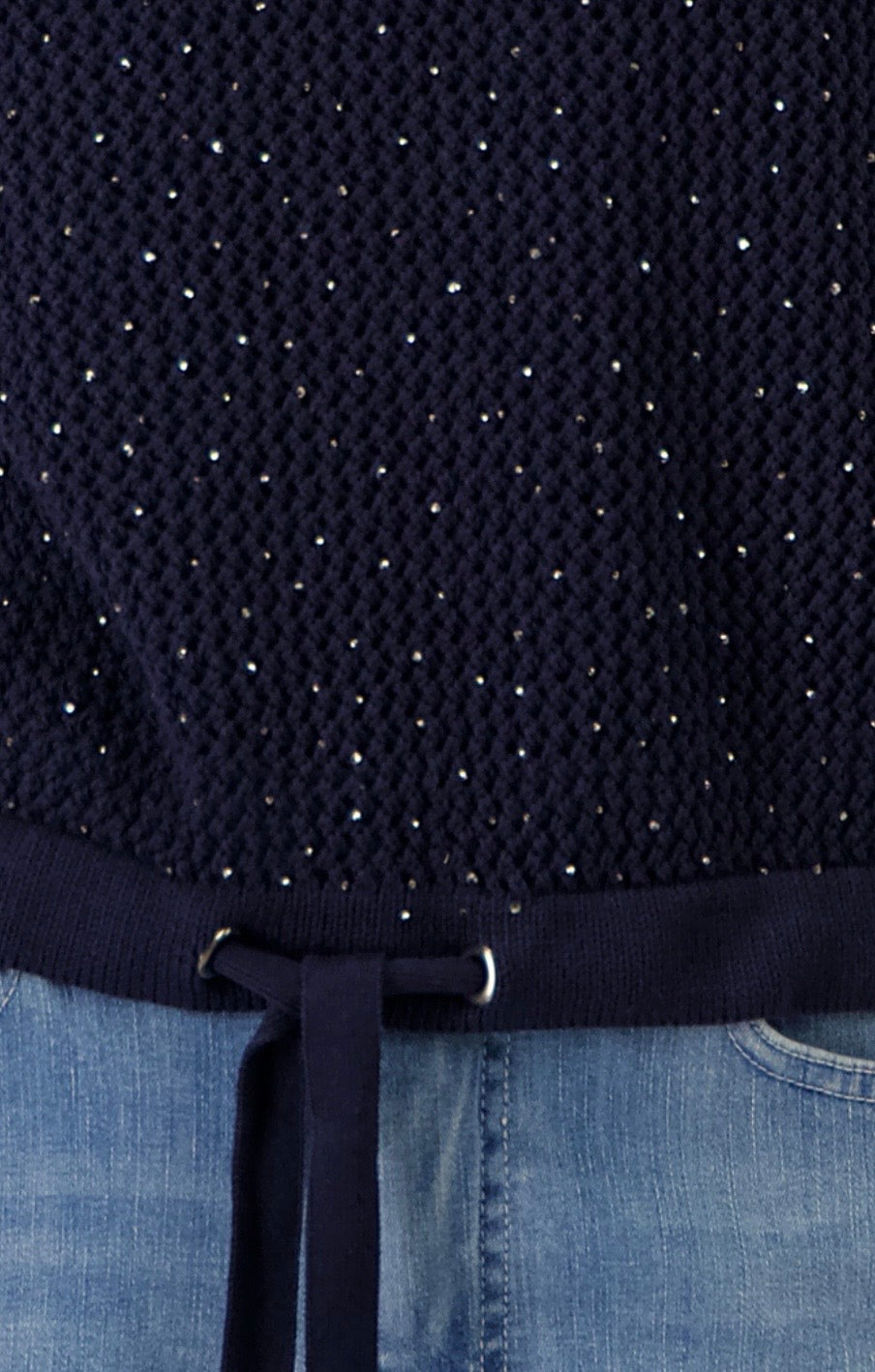 Ajour knitted jumper with rhinestones in marine