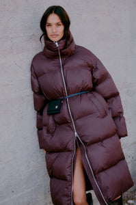 Riya Long Puffer Jacket in choclate plum