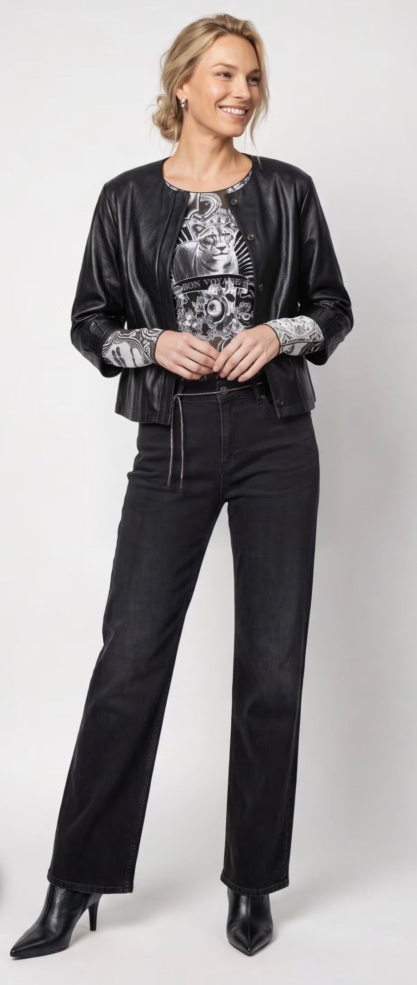 LONG-SLEEVE SHIRT WITH EMBLEM PATTERN IN BLACK/KHAKI