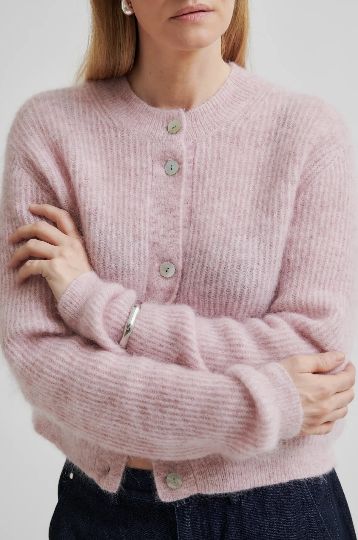 Andrea Knit Rib LS Cardigan in sepia rose