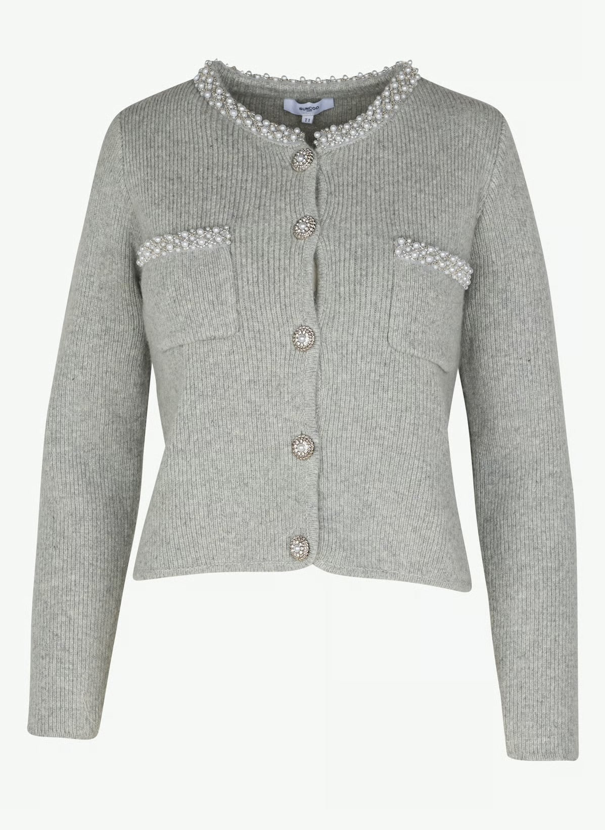 Suncoo
Round-neck mixed-knit cardigan - Grey – GILET GARVI