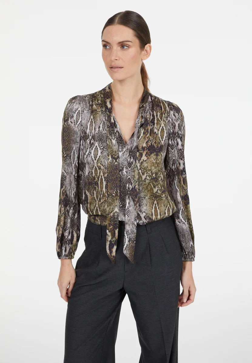 Blouse with snake print in khaki varied