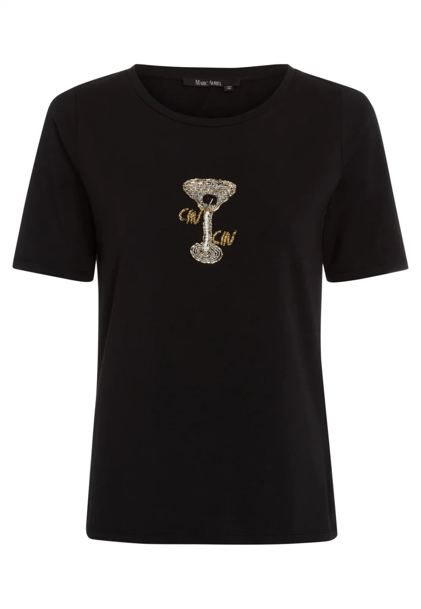 T-shirt with pearl appliqué