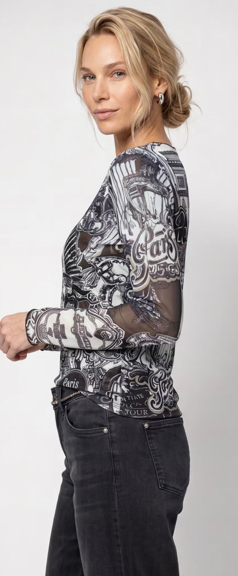 LONG-SLEEVE SHIRT WITH EMBLEM PATTERN IN BLACK/KHAKI