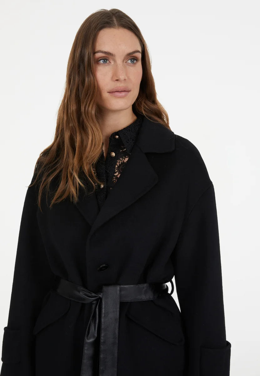 Double face black wool coat
