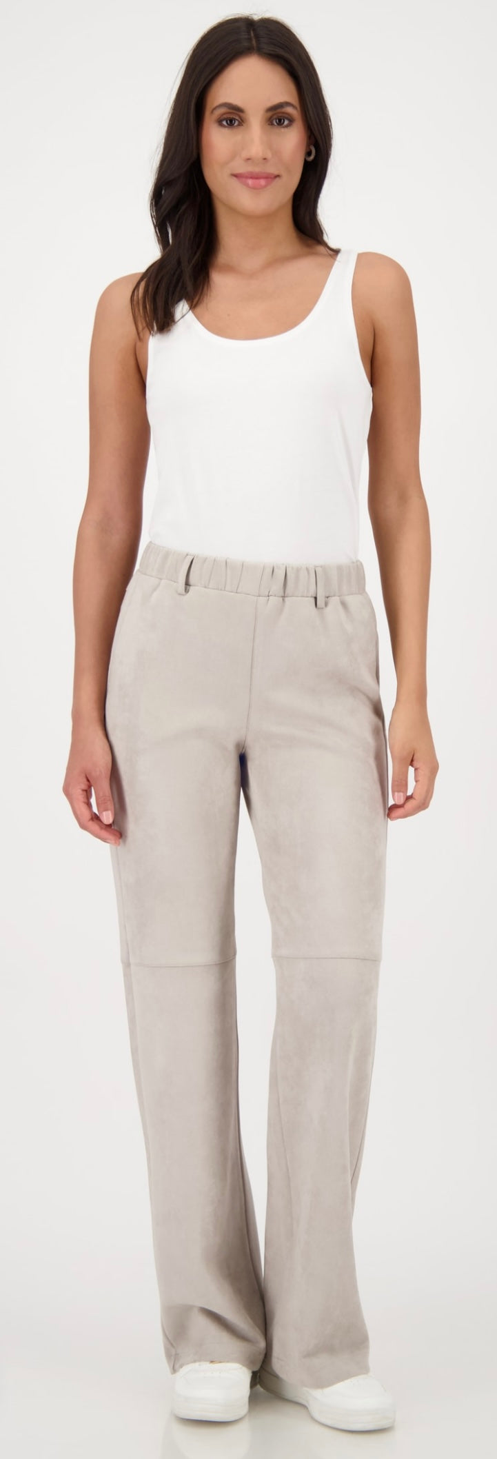 STRAIGHT-LEG VELOUR TROUSERS in Greige